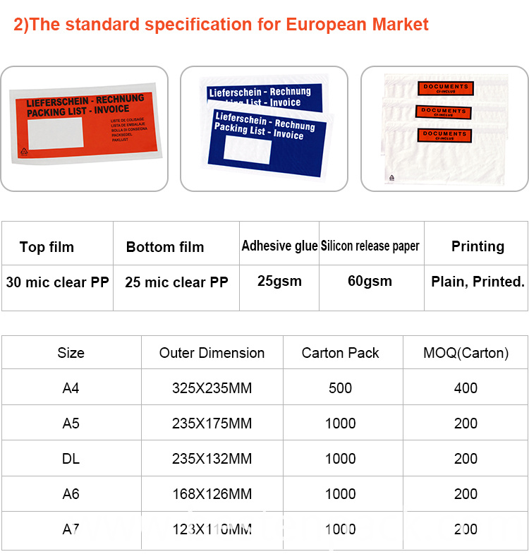 Customized dhl packing list envelope china manufacturer